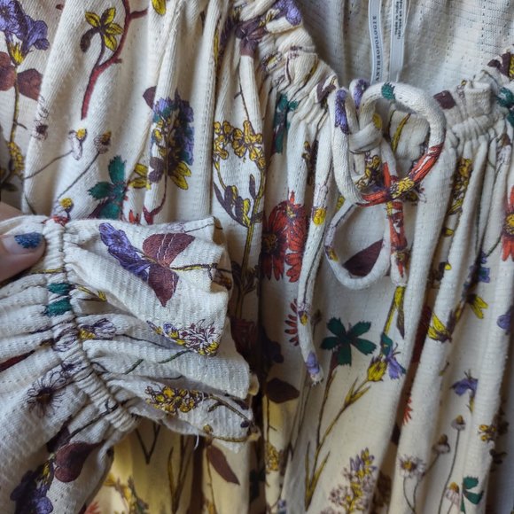 Anthropologie Puff Sleeved Boho Floral Romper Cream Fall Florals M NWT - Picture 7 of 16